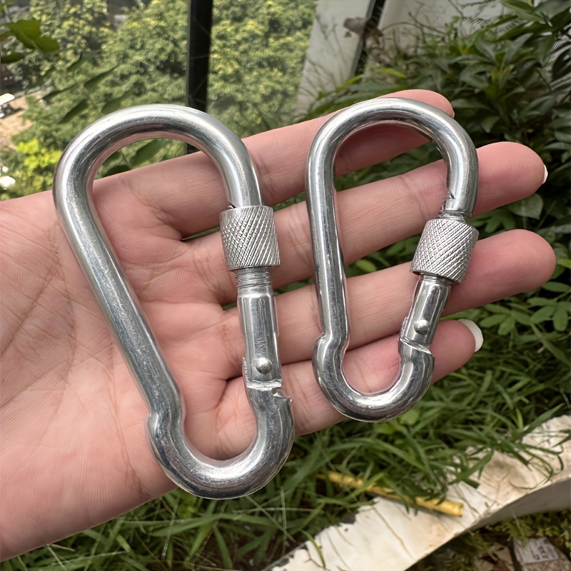 

2pcs Heavy-duty Stainless Steel Carabiner Clips With Screw Lock - Perfect For Outdoor Camping, Swings, Hammocks & Hiking | Keychain For Home Fitness Equipment