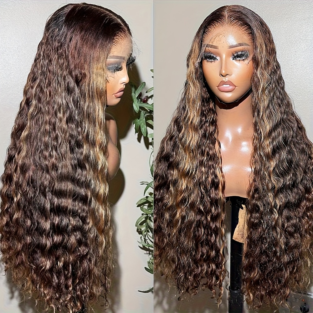 TEMU Perruques bouclées ondulées mi-blondes mi- 13X4 HD Lace Front, 28 pouces de long, synthétiques, bouclées et lâches, perruque en dentelle pour