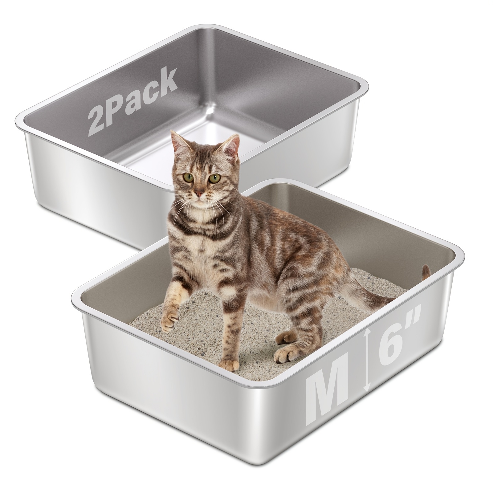 TEMU M/xl/xxl Stainless Steel Litter Box For Medium-sized And Large Cats, Cat Litter Box Left, Metal Litter Box Non-sticky, Easy To Clean