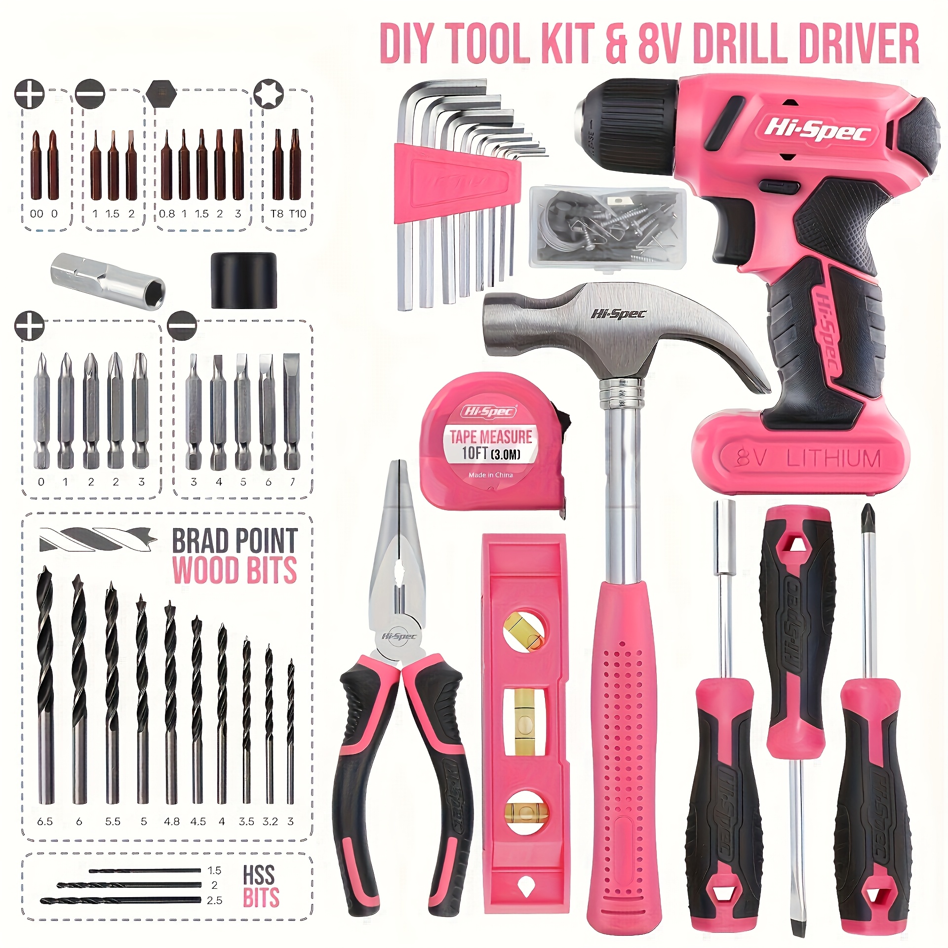 pink screwdriver 58in1 rechargeable electric screwdriver set 8v household electric drill pink multifunctional toolbox power tool sending mom girlfriend and gifts Product details 5