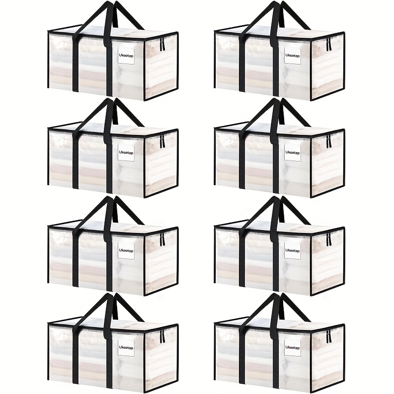 8pcs heavy duty transparent moving bags with lids xl large storage boxes reinforced handles zipper closure large fabric suitcases suitable for clothing bedding dorm organization college supplies moving transparent storage bags
