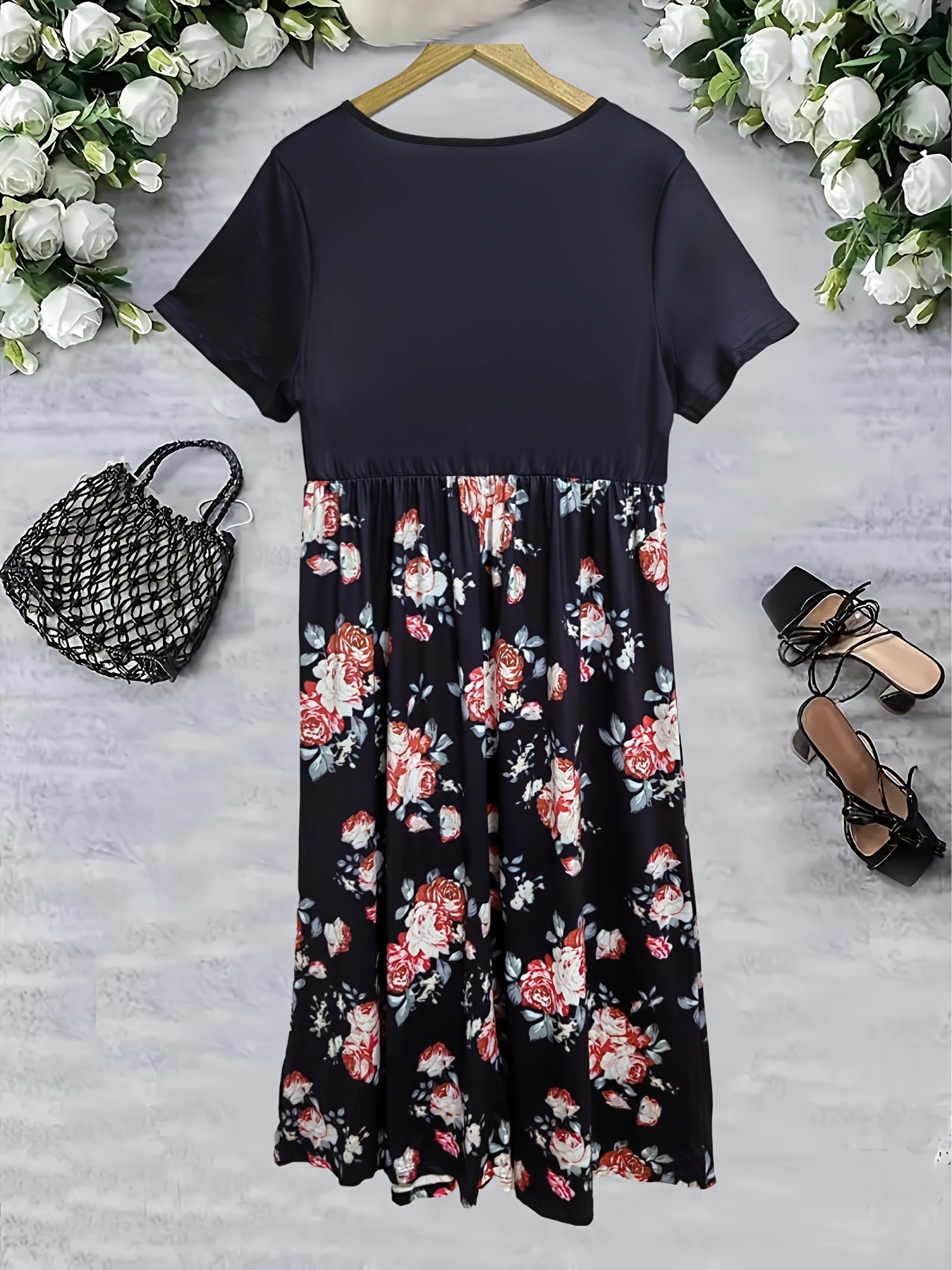 plus size plus size plus size casual dress floral short - Temu United Arab  Emirates