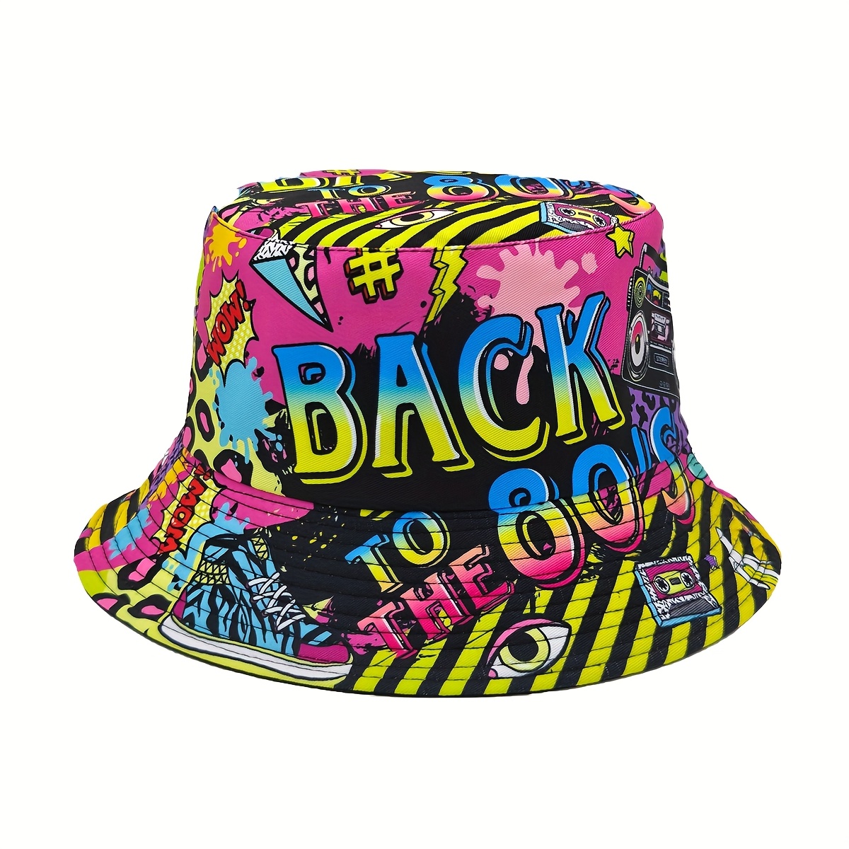E-shop 1 Stück "Back to 80S" Hip-Hop Retro Muster Bedruckter Bucket Hat, Unisex Leichter Bucket Hat