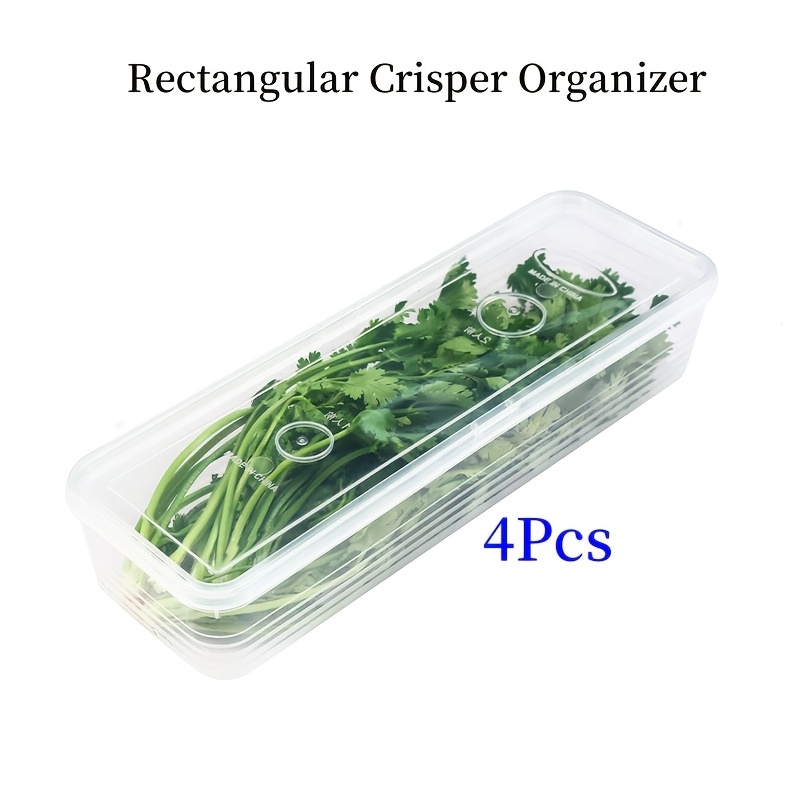 TEMU Zzbzz 4-pack Bpa-free Pp Plastic Food Storage Containers With Lids, Long Rectangular Refrigerator Organizer For Scallions, Parsley, , Garlic,