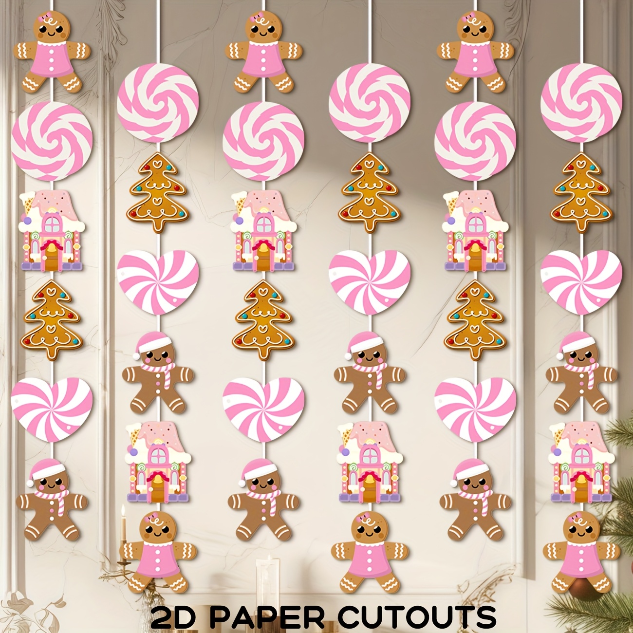 TEMU Guirlande Suspendue en Papier d'Épice Rose et Canne à Sucre à la - Décorations de Fête de Noël avec Guirlandes d'Épice, Idéales pour les Fêtes