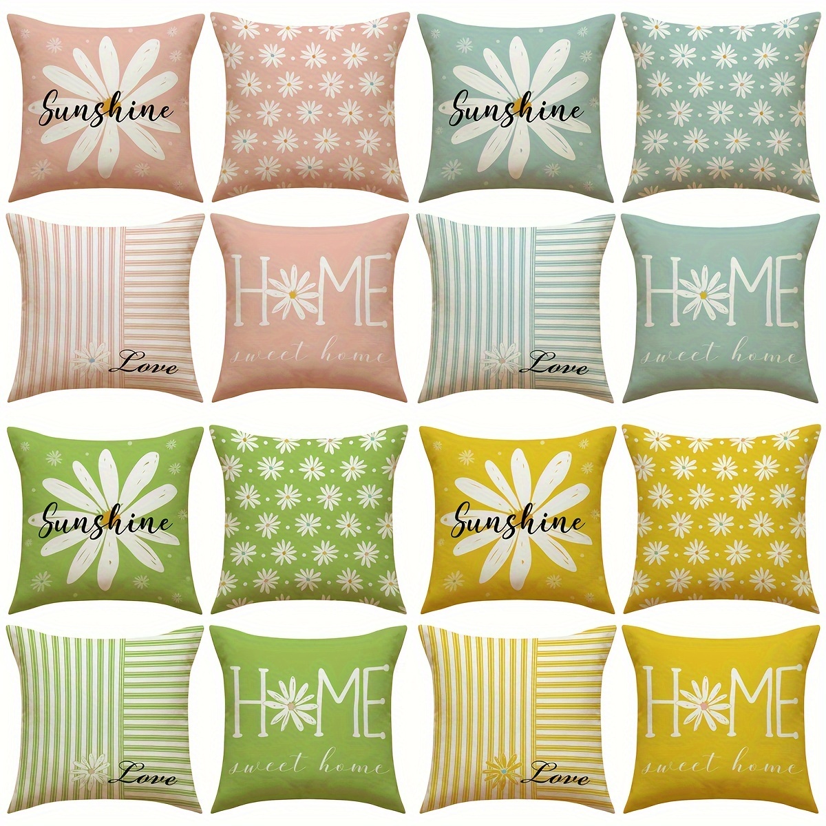 

Set Of 4 Multi-colored Daisy Letter Pillow Covers For Home Sofa Cushions, Linen Blend Pillow Covers, 18*18 Inches, Pillow Core Not Included.