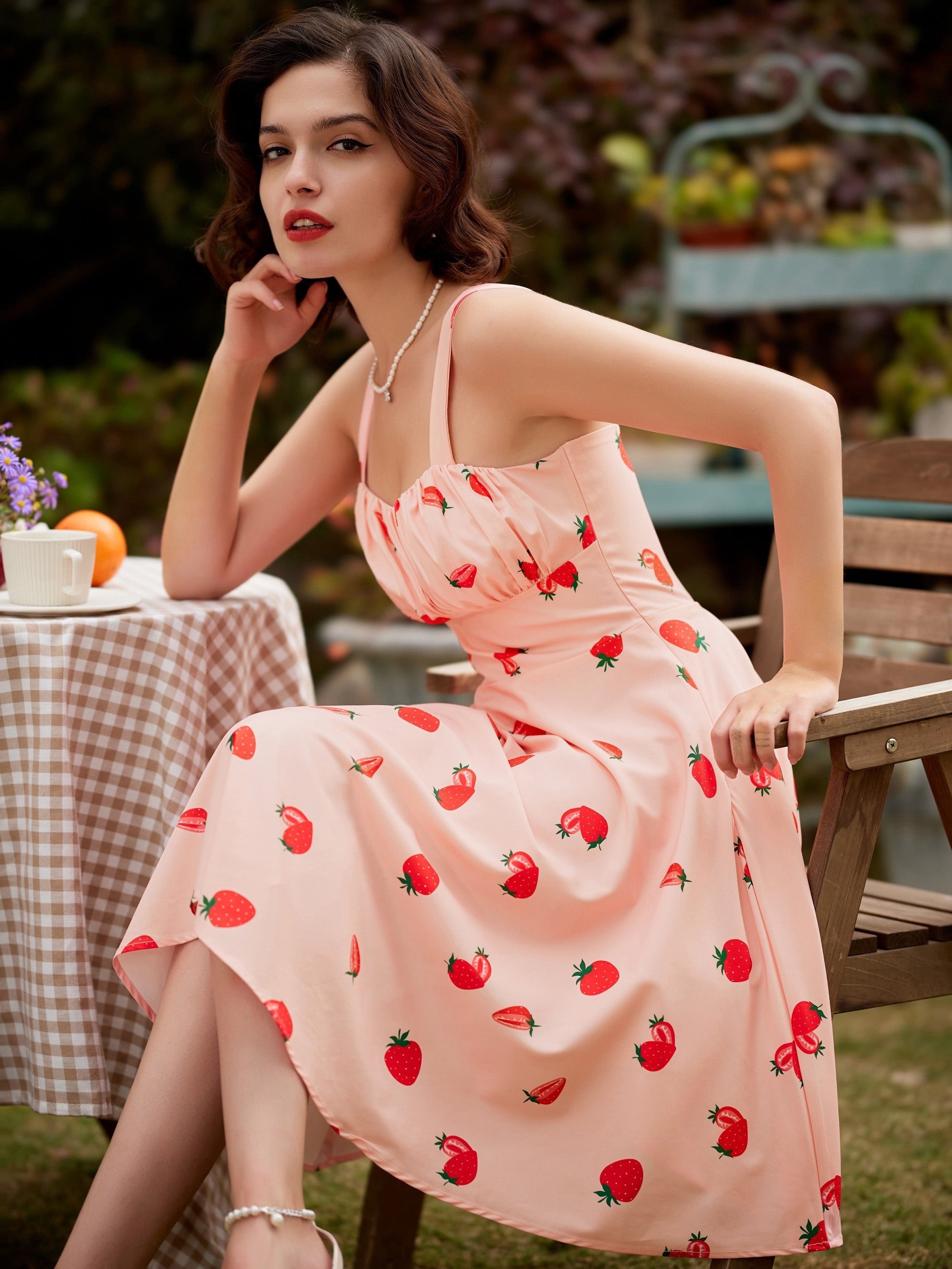 Cherry Print Halterneck Beach Vacation Dresses
