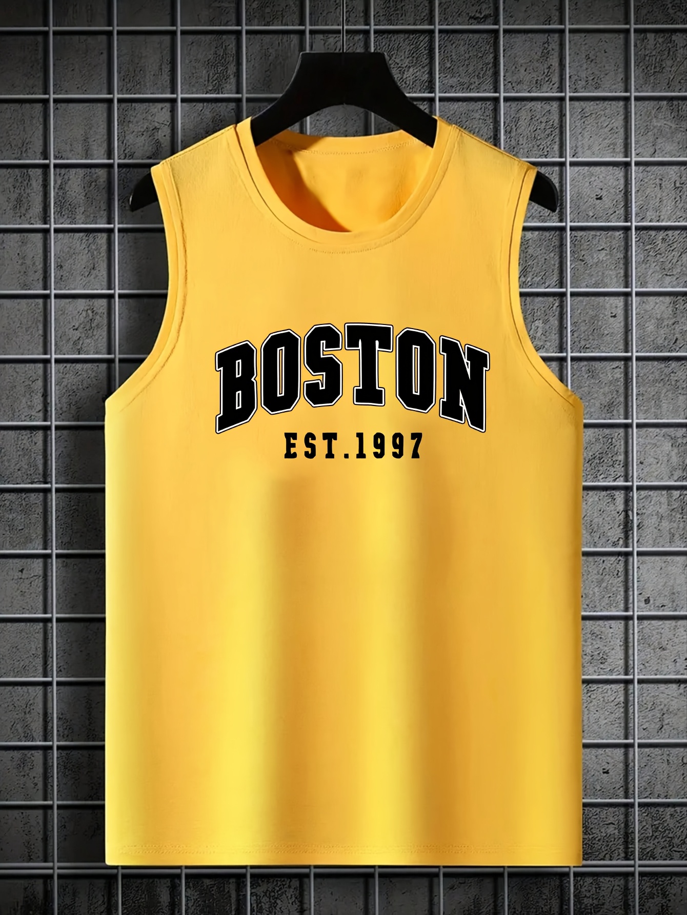 OBM Same Bond Men's Sleeveless Athletic Tank Top with Boston EST. 1997 Print - Black & Golden, Regular Fit, Machine Washable, All-Season Workout & Casual Wear, Sports Apparel, Sporty Look, Nontransparent Fabric