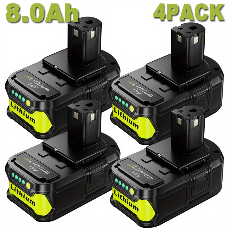 TEMU 4-pack P108 Replacement Battery Compatible With P107, P109, P105, P104, , Rb18l50, Rb1818l40 - 18v Lithium-ion High-capacity 8000mah (8.0ah),
