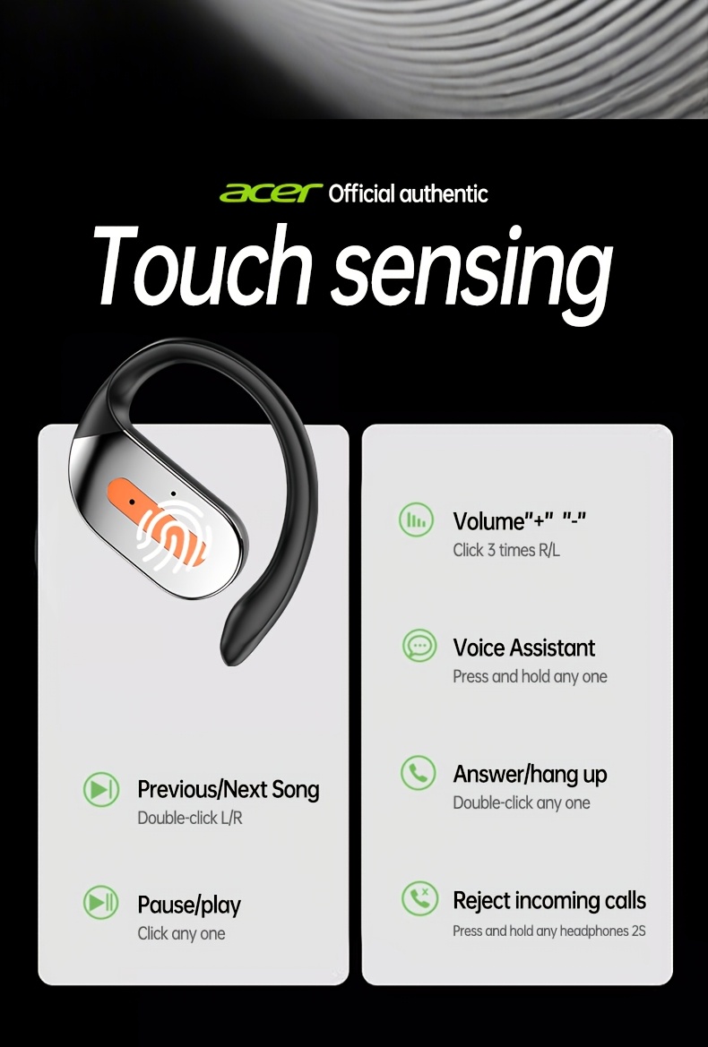 Exclusive Acer True Wireless Earphones with Microphone, TWS Headphones, Touch Volume, Wireless Sports Earhooks, LED Display Charging Case, Half Open Back, HD Talk, Compatible with Mobile Phones, Rechargeable Battery, Type-C Charging, Suitable for Adults 26 Acer True Wireless Earphones with Microphone, TWS Headphones, Touch Volume, Wireless Sports Earhooks, LED Display Charging Case, Half Open Back, HD Talk, Compatible with Mobile Phones, Rechargeable Battery, Type-C Charging, Suitable for Adults