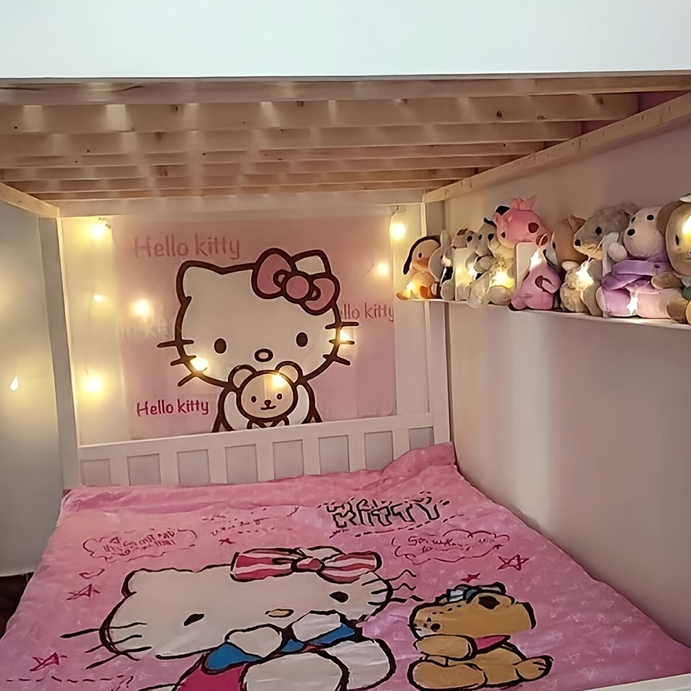 

Sanrio Hello Kitty Pink Tapestry - Cute Cartoon Wall Hanging With Star And Heart Accents, Soft Polyester, Ideal For Bedroom Decor And Gifts