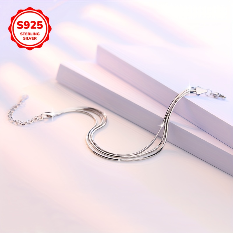S925 Sterling Silver Triple Layer Snake Bone Chain Bracelet