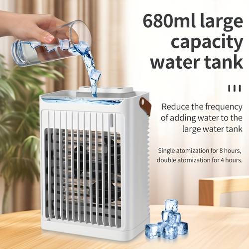 portable air conditioner 1000ml mini fan with cooling mist usb 7 color ambient light personal speed quiet timer air cooler suitable for desk office bedroom study room travel fan