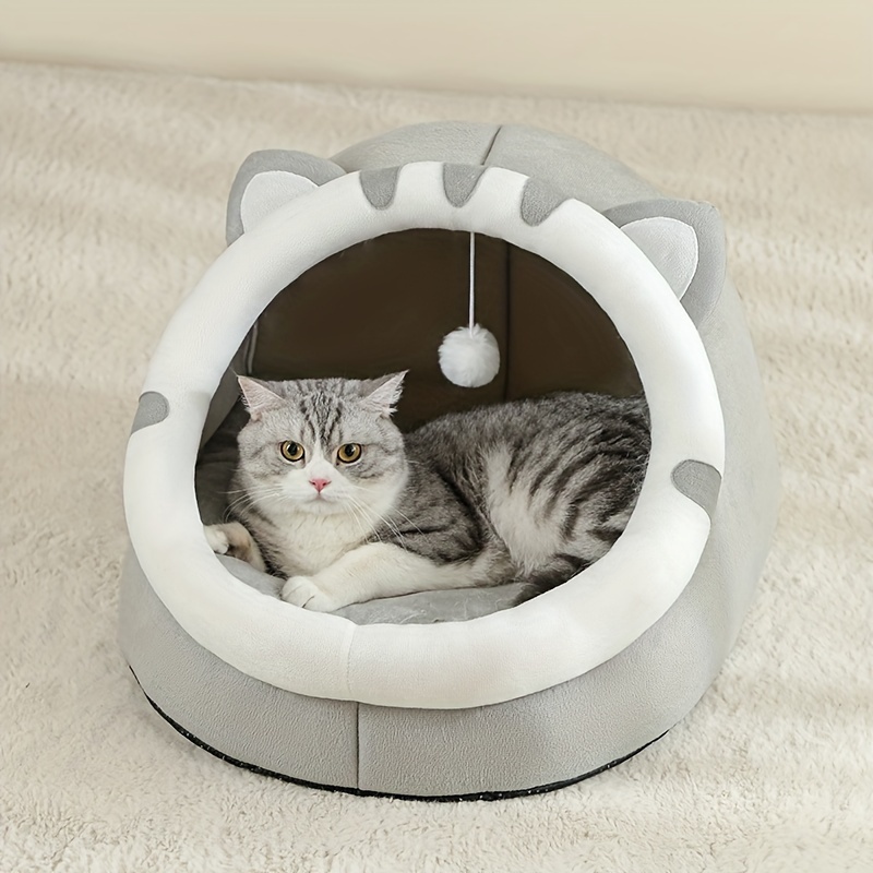 

1pc Polyester Fiber Cat Bed, Cozy Indoor Cat House With Soft Cushion, For Small To Large Cats - Pre-assembled Cat Nest