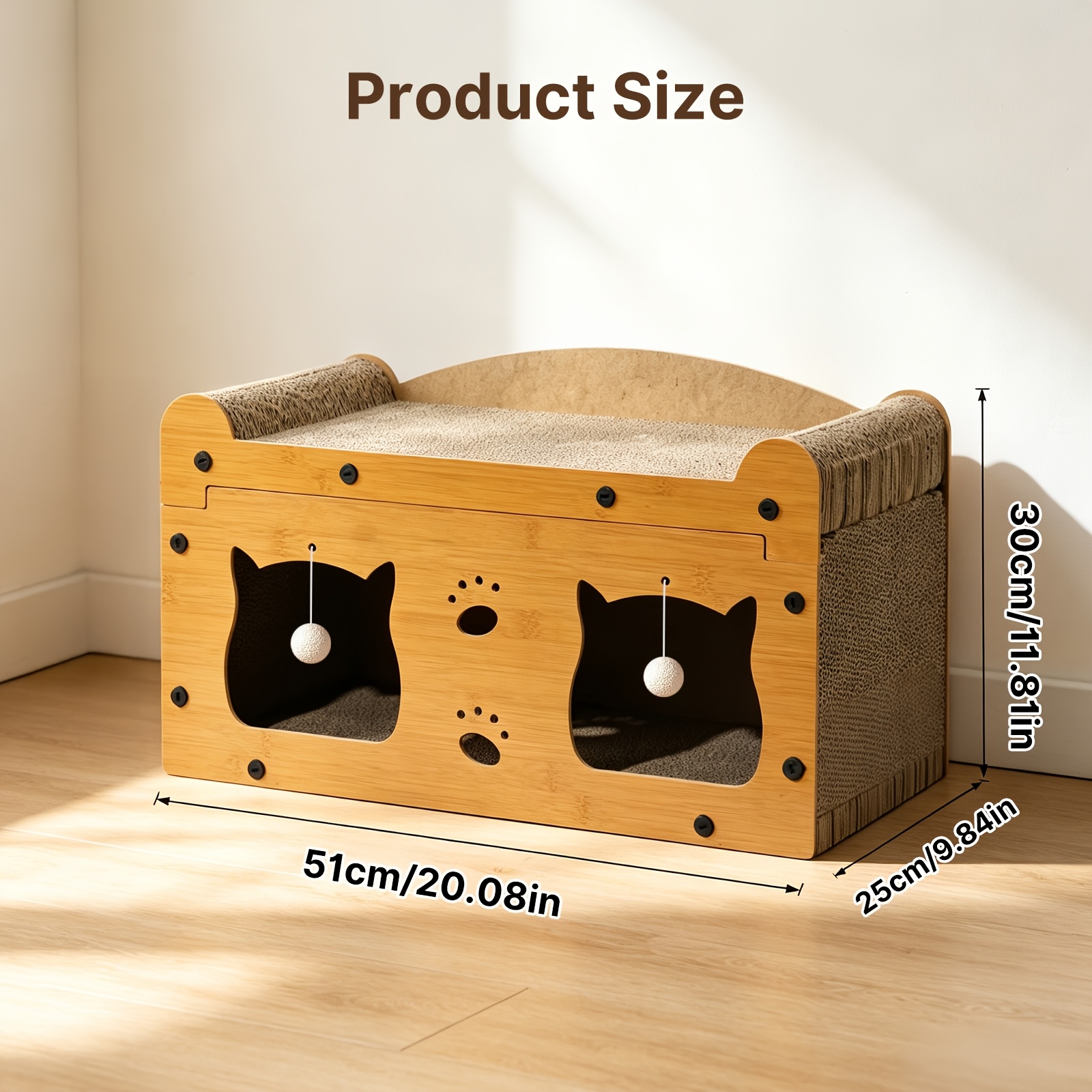 Image of Head Cat Scratcher Bed, Free Cat Wand Toy Included, -one Scratching And Resting, Sturdy Anti-tip Design, High-density Corrugated Cardboard, Indoor Cat Multifunctional Furniture
