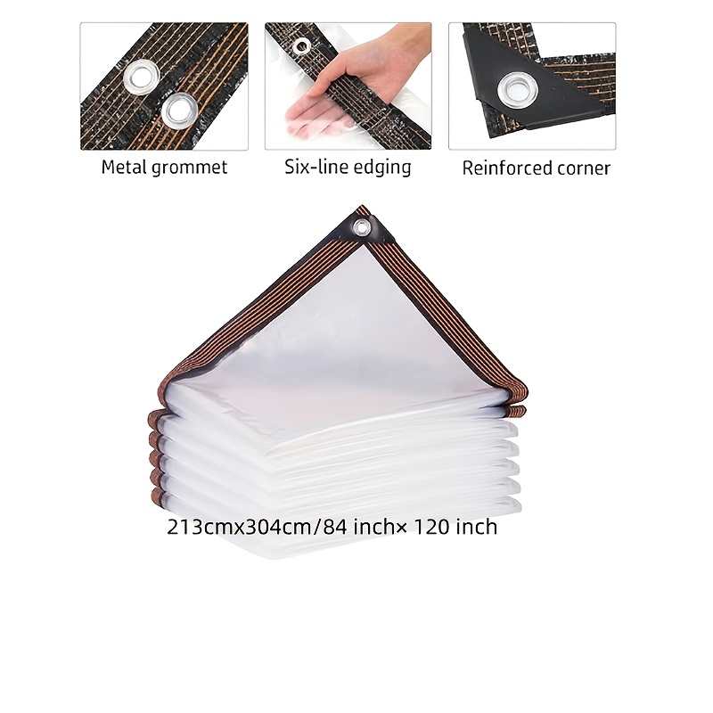 TEMU Bâche Transparente Imperméable avec Œillets, Couverture en Vinyle PVC Transparent Robuste, Bords Renforcés, Résistante aux Déchirures, 7X10 Pi /