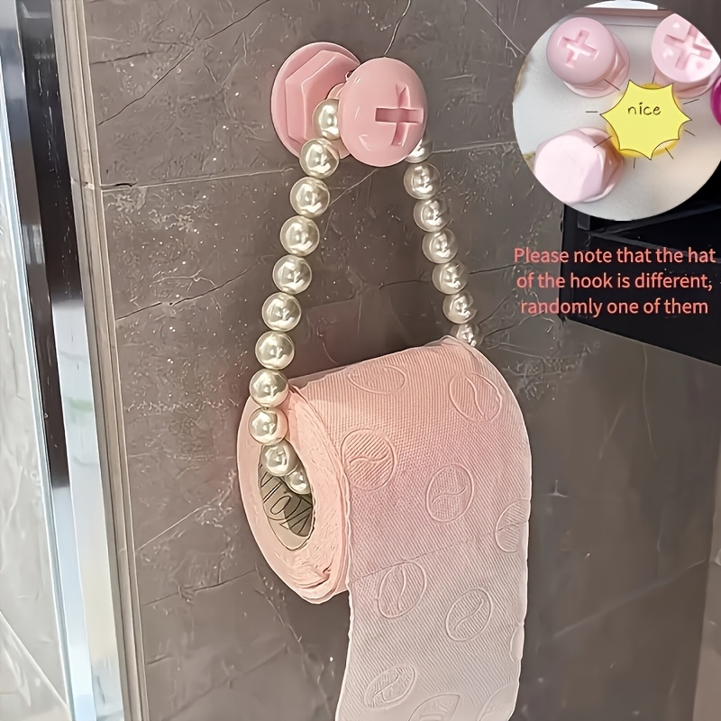 TEMU 2 piezas de soporte de papel higiénico de perlas y rosa - de , montaje adhesivo en pared para baño, decoración del hogar con diseño de cadena de