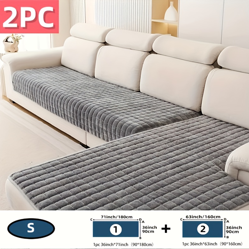 Image of 2pcs | Popular Autumn And Winter Sofa Covers | Stylish And Comfortable | 1 Plush, Bohemian-style Sofa Cover, Full-coverage Cushion, Soft And Comfortable, Suitable For All Sofa Decorations