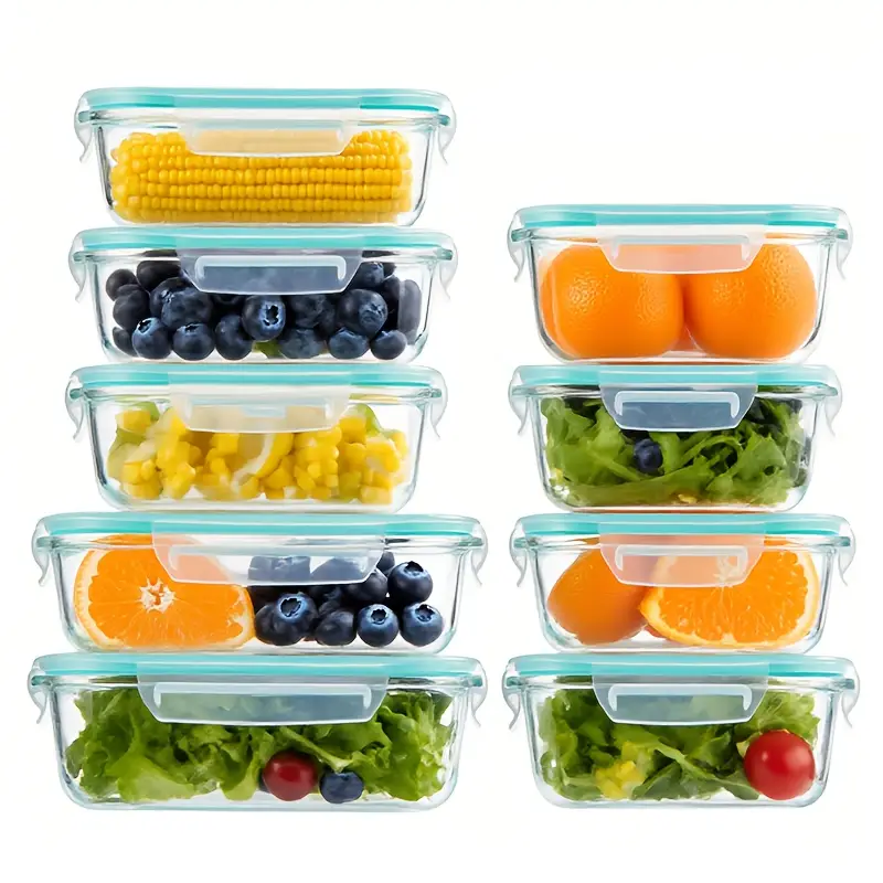 16pcs glass food storage containers with lids - heavy-duty thermal insulated stackable airtight leakproof lunch boxes, microwave, oven, freezer & dishwasher safe - clear glass meal prep containers with black lids for , vegetables, meat, salads, fridge & pantry organization - space-saving rectangular & square sizes (35.1oz, 21.6oz, 12.5oz, 6.8oz, 27.1oz, 17.6oz, 10.8oz, 5oz) - ideal for home, office, gym, camping, modern kitchenware, microwavesafe dishes, Product details 0