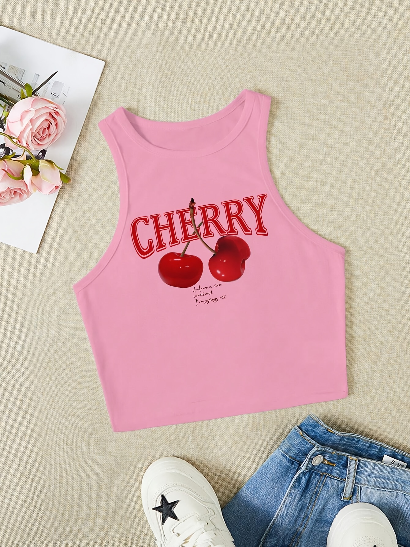 Printed Crop Cherry Crop Top Forever 21 Women's Elegant Cropped