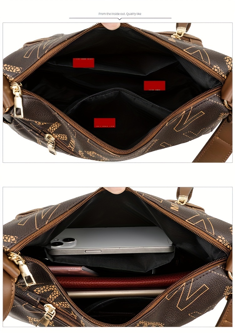 2024 new womens genuine textured printed shoulder bag a multi layer large capacity soft crossbody bag for moms Product details 21