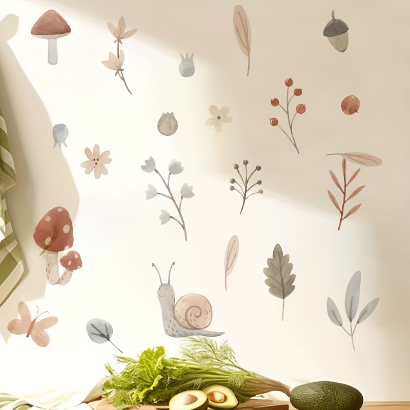 Snail And Mushroom Wall Decals For Bedroom, Living Room, Study - Removable Self-adhesive Pvc Stickers