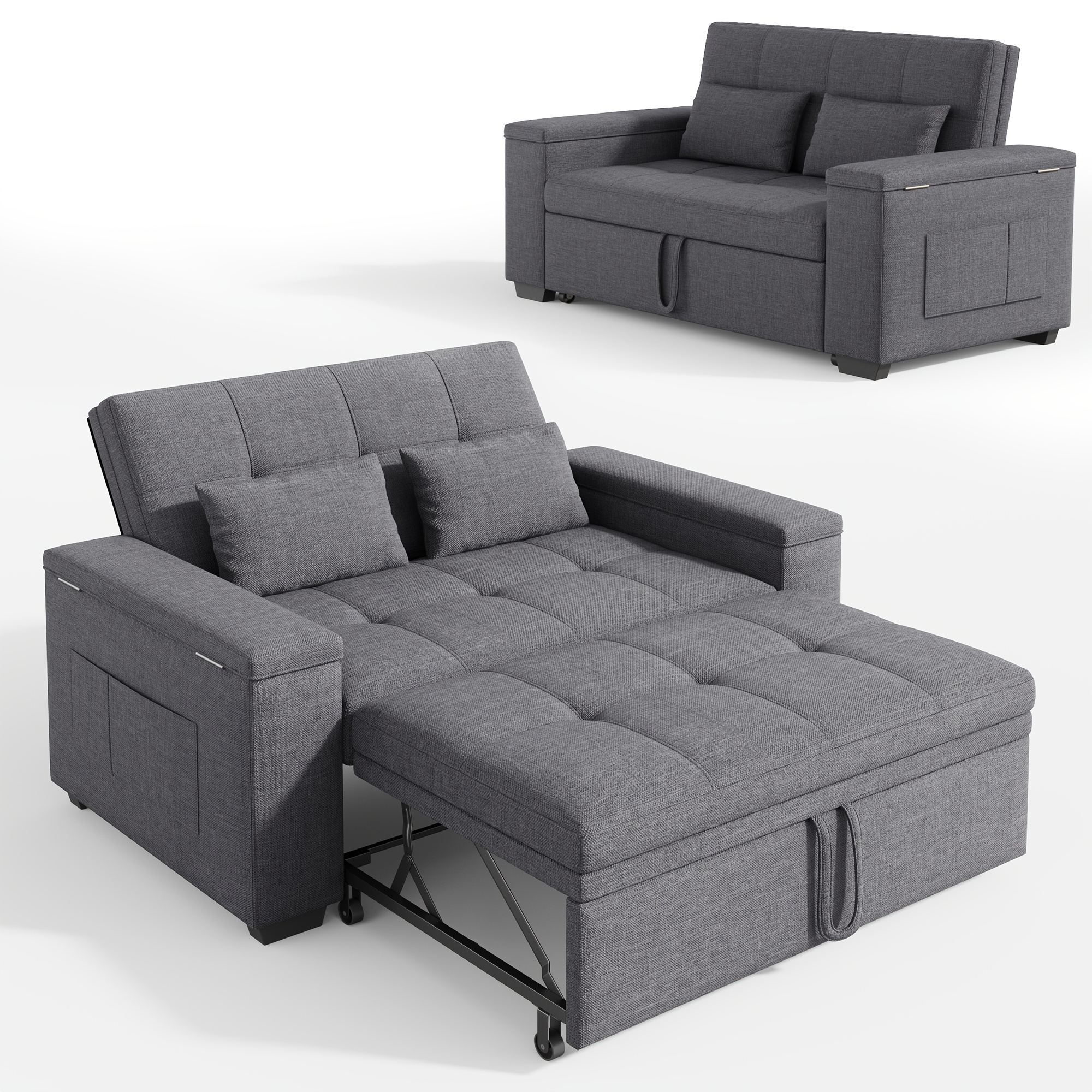 Two-seater Sofa Bed, 3-in-1 Sofa Bed, Sofa With Storage Space, Ideal For Compact Flats, Space-