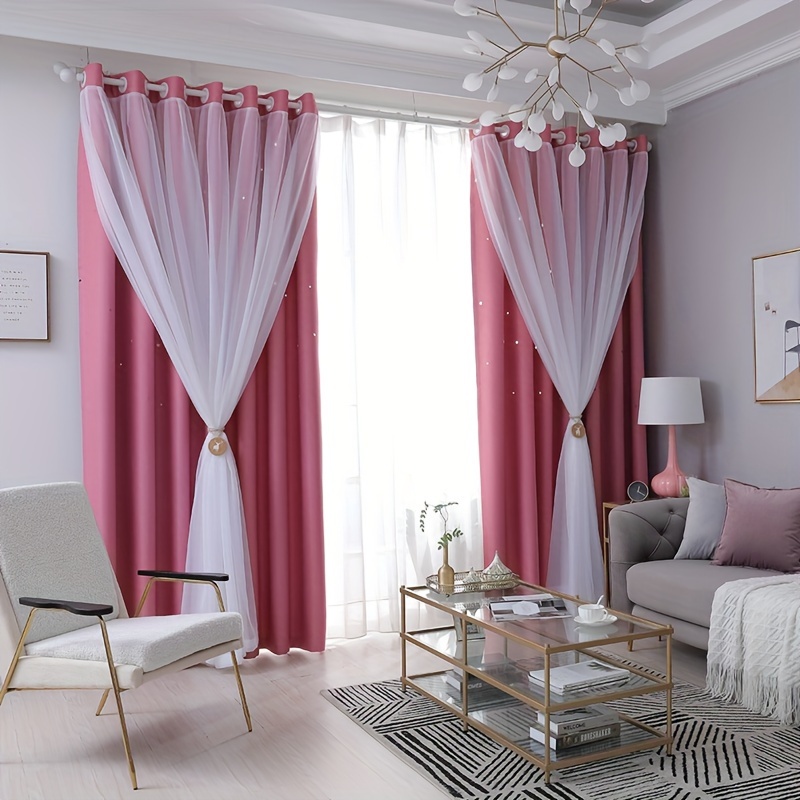 

2 Pcs/set High Precision High Blackout Star Hollow Out Double Layer Curtains, For Home Bedroom Living Room Office Double Layer Curtains, 101*213cm/39.76*83.86inch (not Include Curtain Rod)