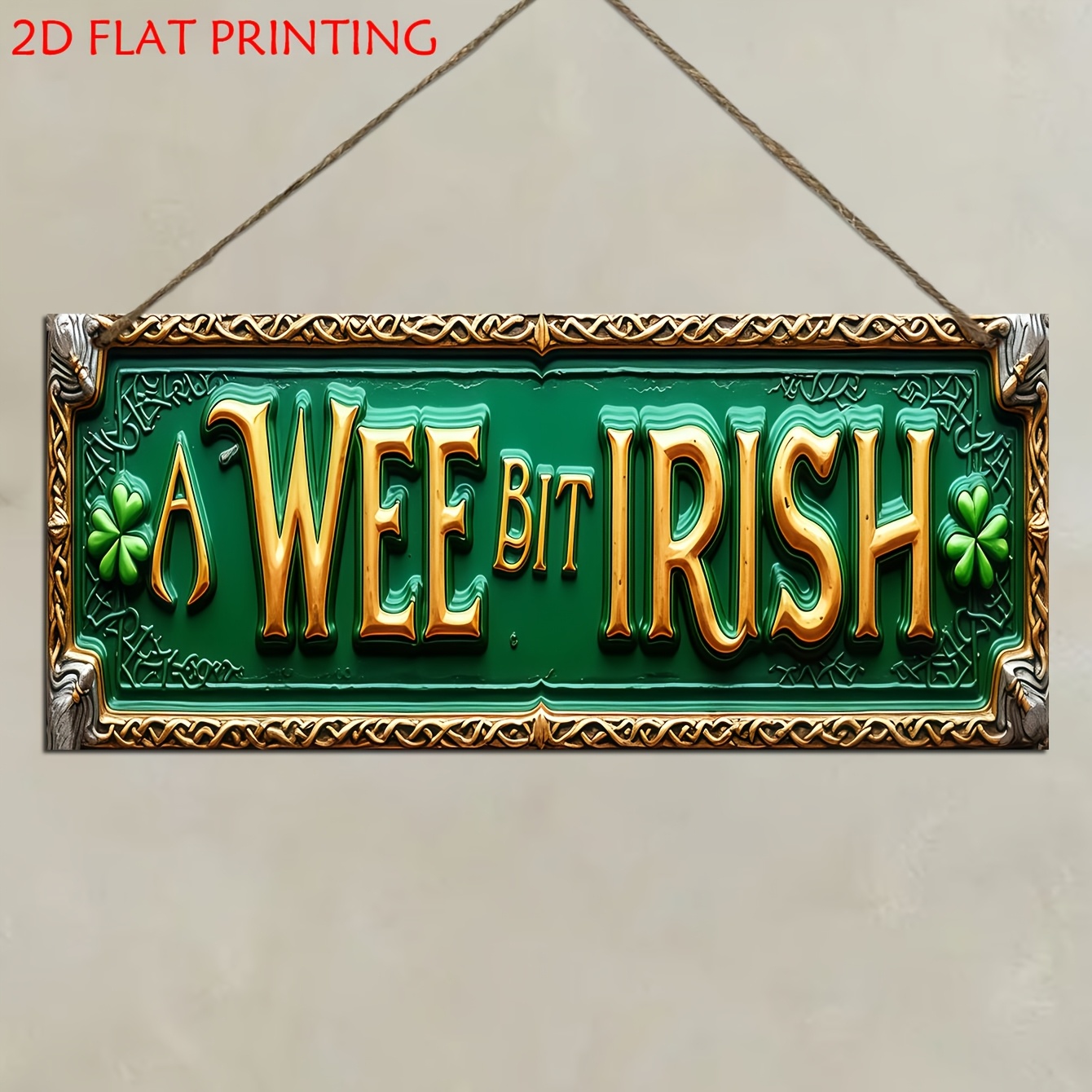 TEMU 2d Flat, 1pc Wooden Decorative Sign & Plaque, A Flat Sign With Green And Shamrocks Wall Decor, Suitable For Homes, Office,, Bar, Farmhouse,