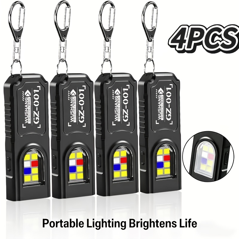TEMU 4pcs Portable Keychain Lights, Mini Usb Rechargeable Flashlights, Led Handheld Torches With Back Clip, Pocket-sized, Bright Led Hat Clip Lamps