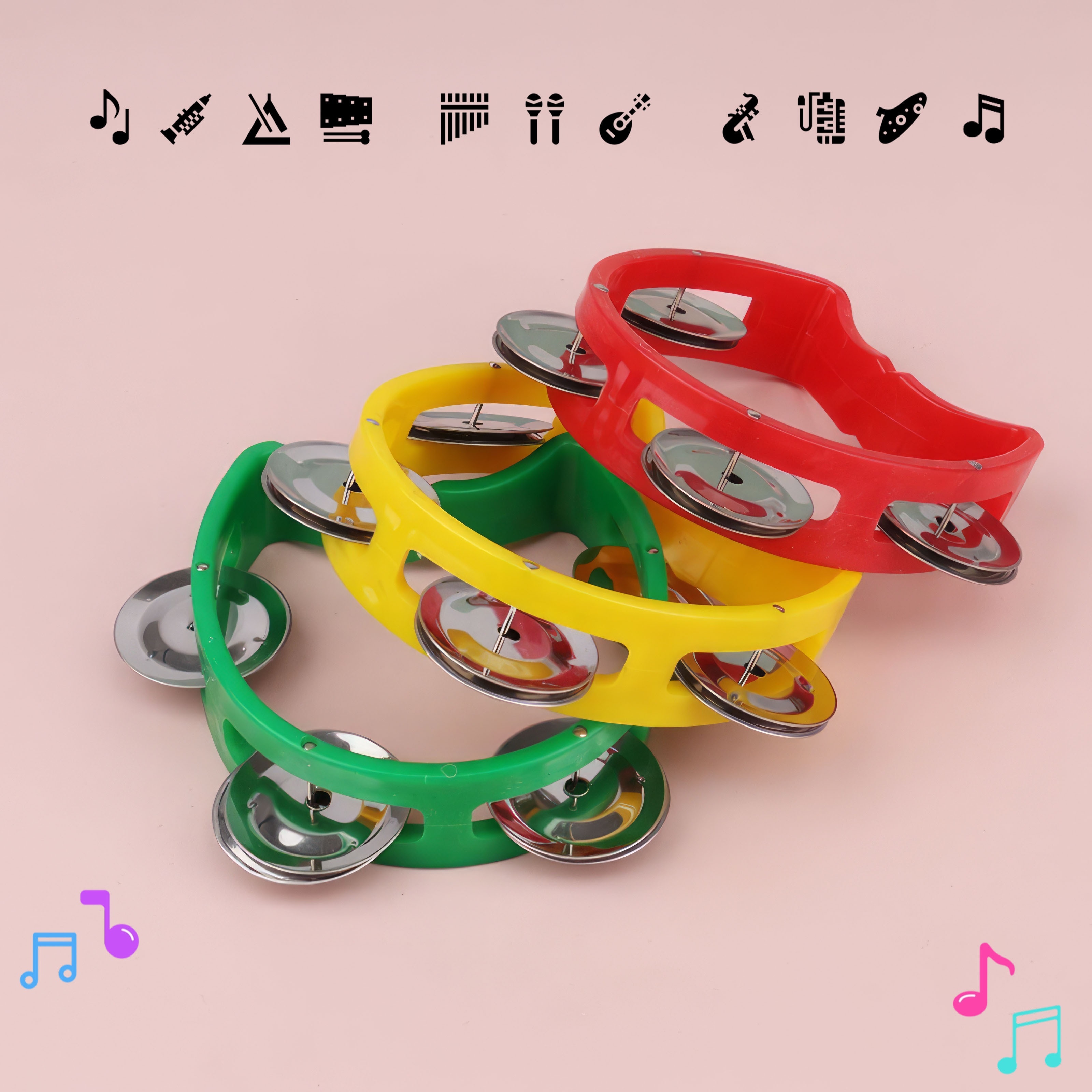 Grasp Training Musical Instrument Educational Toy 4-Bell Hand-Ring Bell Dance Performance Hand-Ring Bell Music Perception Educational Toy New Hand Drum Metal Bell Percussion Instrument Entertainment Instrument Plastic Single Layer Flower Drum Circle
