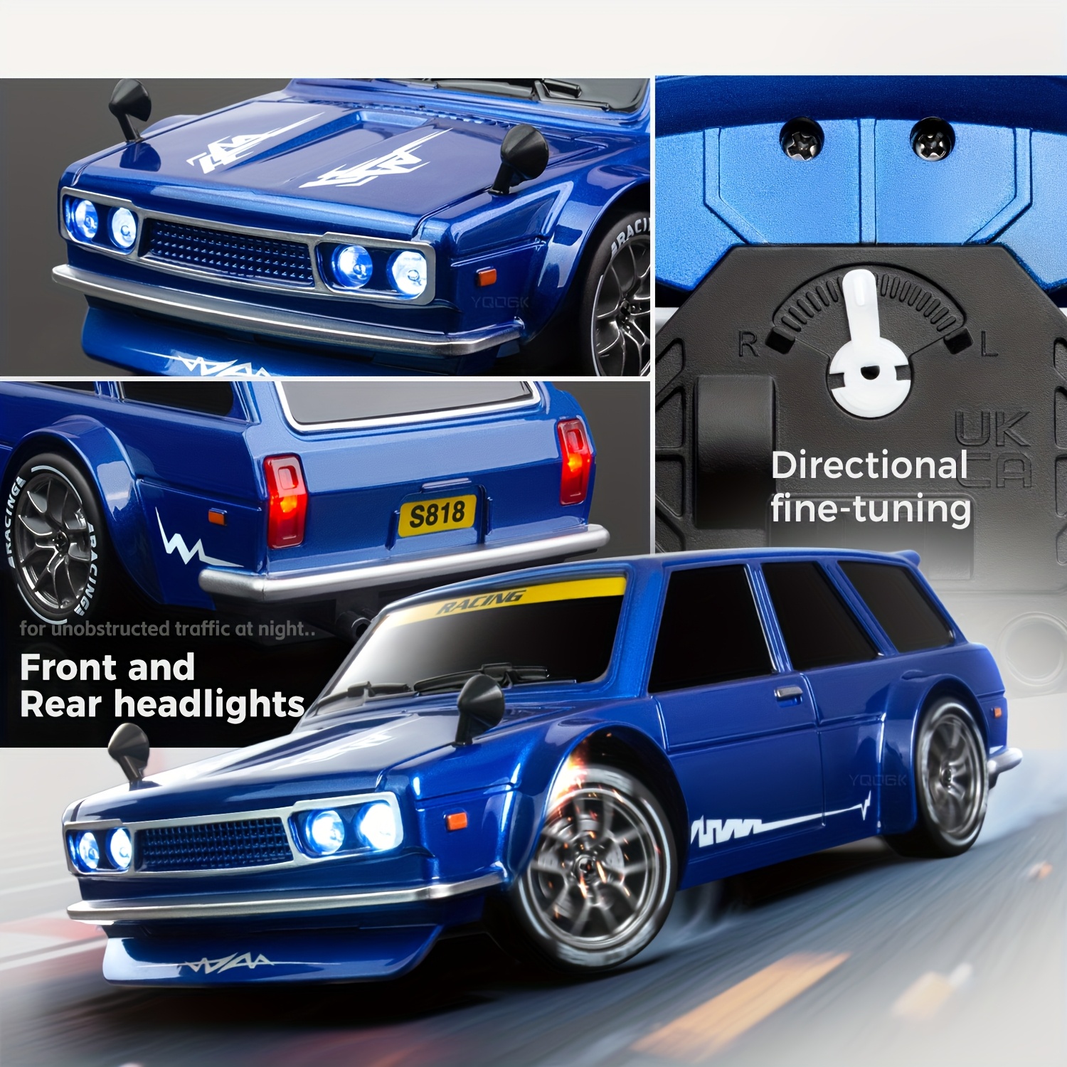1:24 Scale 4WD Drift Car with LED Light Barriers and Replacement Tires