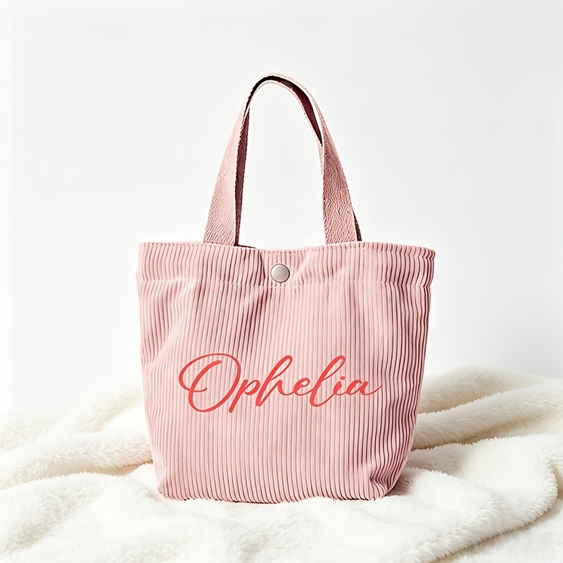 TEMU Custom Women' Set, Personalized Corduroy Tote Bag, In Yellow/purple/green/khaki//pink, Customizable With Name, Easy To Carry And Suitable For