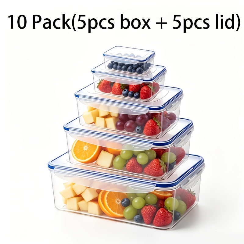 TEMU 10-pack (5pcs Box And 5pcs Lid) Transparent Stackable Food Storage Containers, Refrigerator Storage Boxes With Airtight Seals - Microwave And