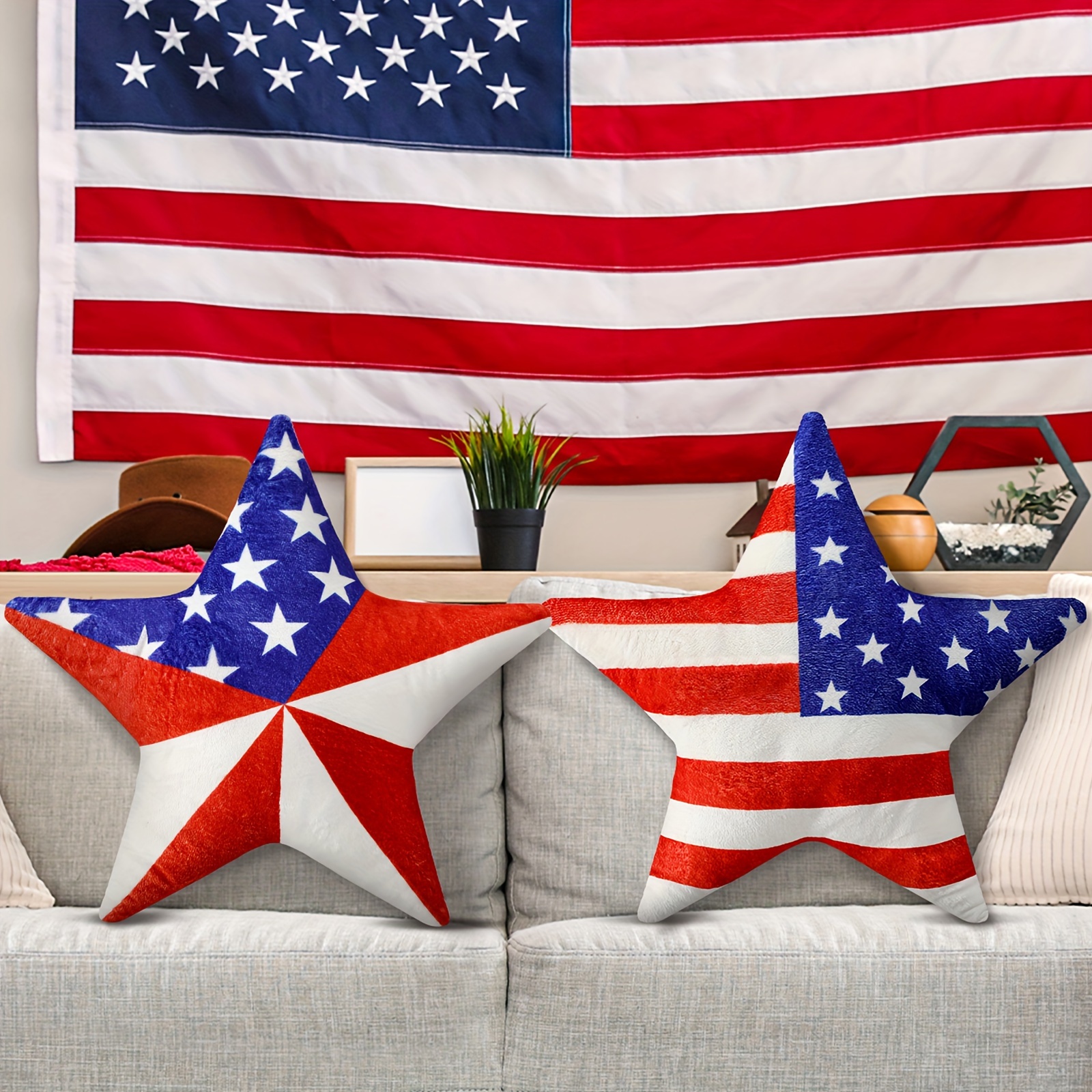 

2 Pcs 4th Of July Pillows Decorative Star Shape Throw Pillow American Flag Pillows Vintage Patriotic Decoration For Home Independence Day Cushion 13.78 X 13.78 Inches Cotton Linen For Sofa
