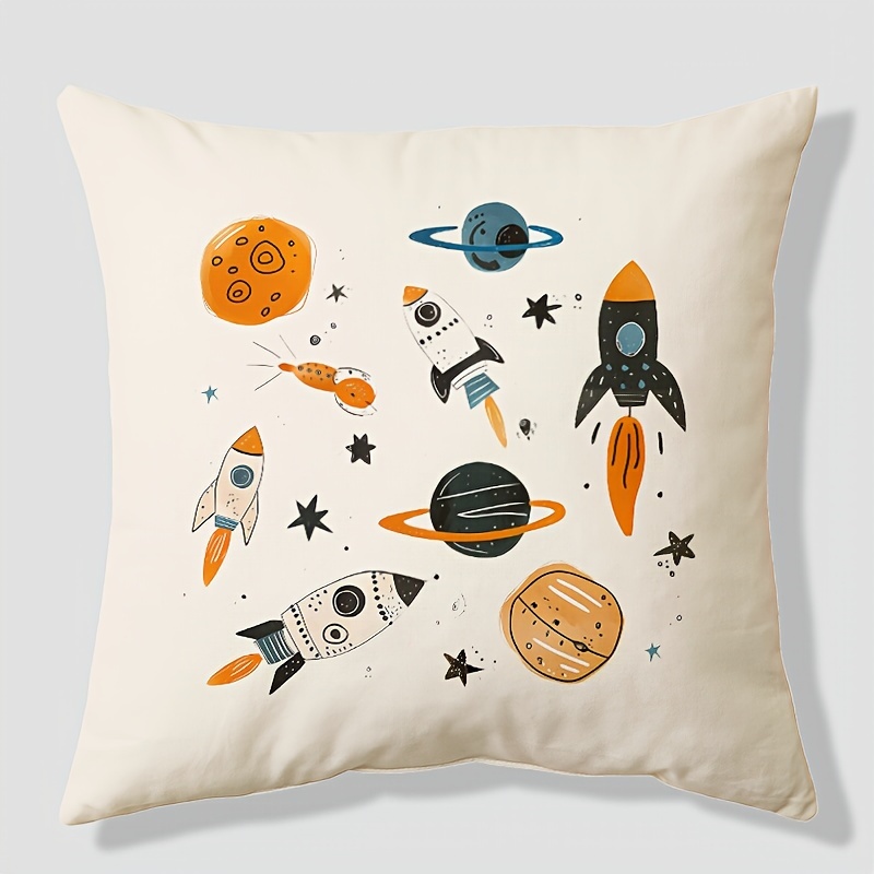 

Rocket & Linen Throw Pillow Cover 17.7" - Zip Closure, Machine Washable For Sofa, Living Room, Bedroom Decor, One-piece, Without Pillow