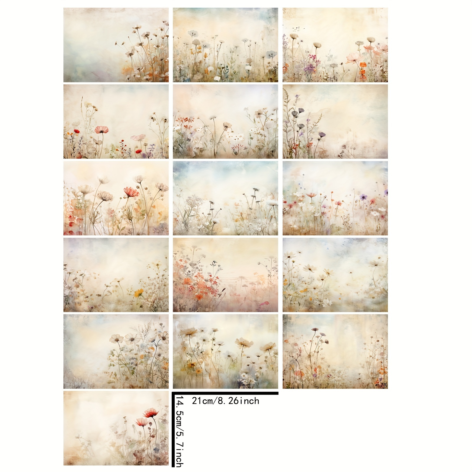 16pcs A5 Size Retro Watercolor Flower Bushes Flowers Plants Background Material Decoration Diy Retro Diary Trash Diary Greeting Card Planner Background Card Mat