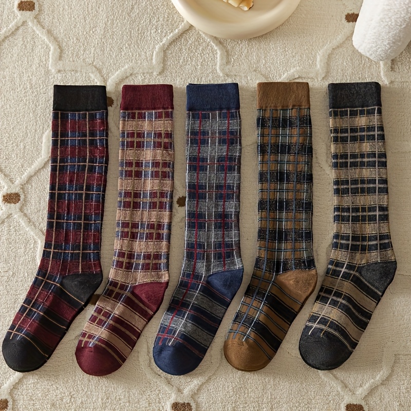 

5-pack Men's Traditional Scottish Knee-high Socks, Geometric Pattern, Polyester 95% Spandex 5%, Knit Fabric, Hand Wash Only