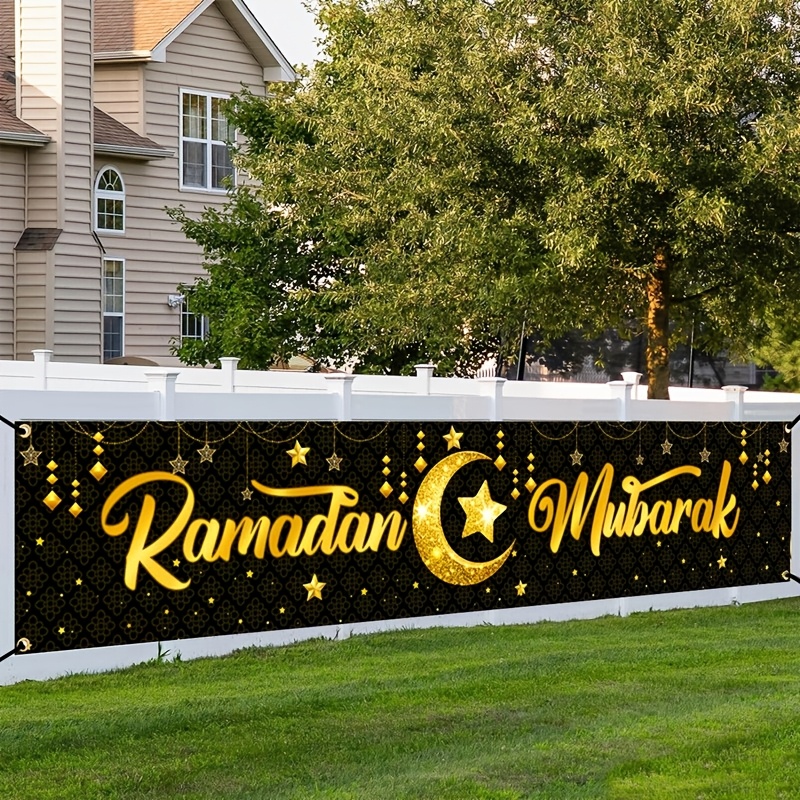 

1pc, Black Moon Design Ramadan Banner, 40*200cm Polyester Yard Banner For Home Wall Outdoor Decor, Ramadan Decorations For Home Party Supplies Eid Al-fitr Gifts