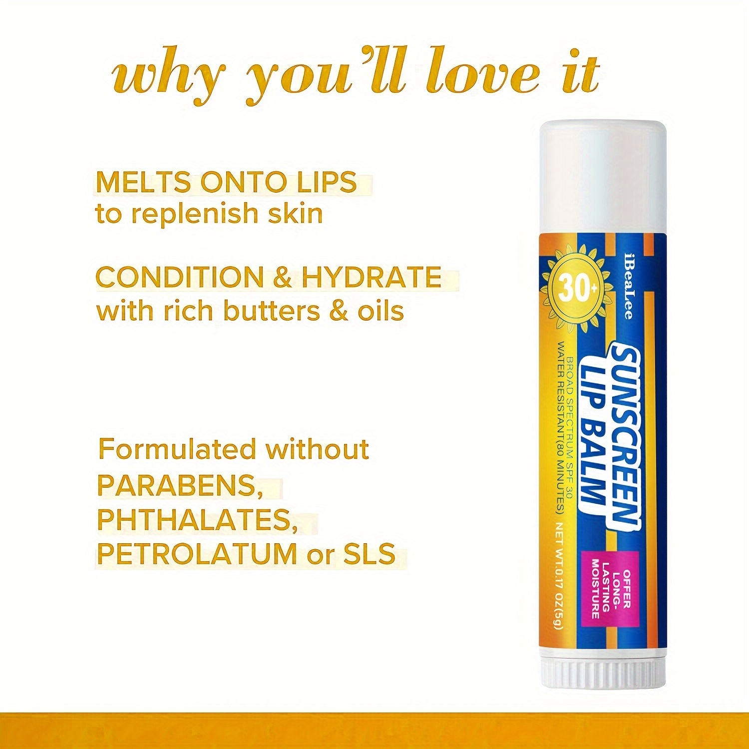 Ibealee 30 Spf Sunscreen Lip Balm Uv Protection, Vitamin E & Coconut
