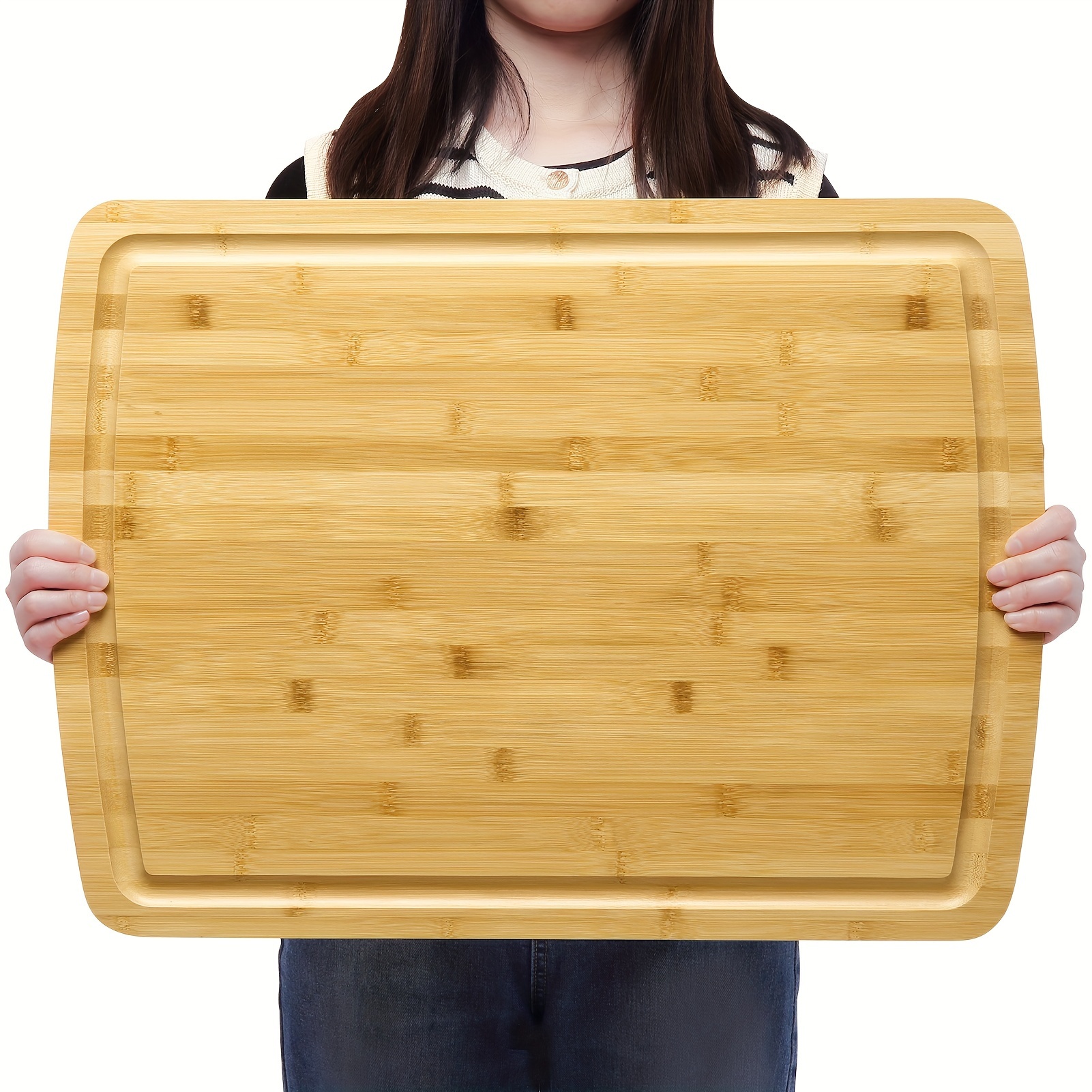 

Extra Large Bamboo Cutting Board, Meal Prep & Serving Wooden Cutting Board For Kitchen, Chopping Butcher Block With Juices Groove For Turkey, Meat, Vegetables, Bbq