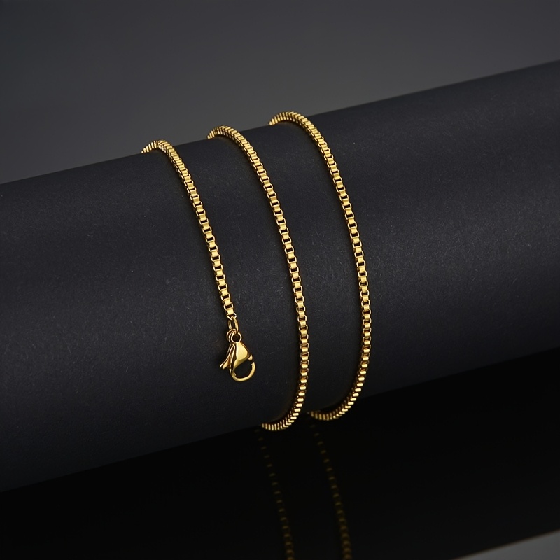 Elegant Stainless Steel Box Chain Necklace, 45.72-60.96 cm