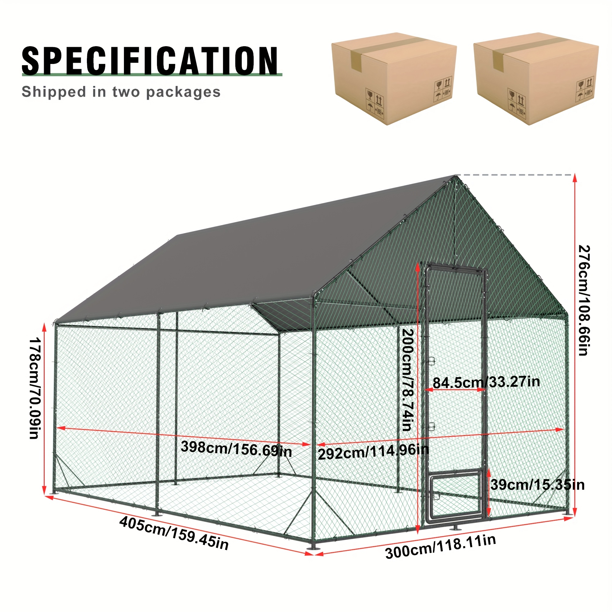 TEMU Outdoor Bird House With Large Free- Coop Surrounded By Fence With Uv Sunshade Cover, Chicken Cage With Galvanized Suitable For Raising Birds And