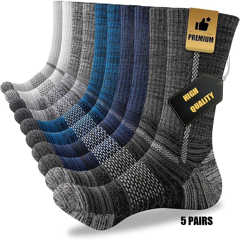 TEMU 5 Pairs Four-season Men's High-quality Socks For Hiking And Running Sports Mid-calf Socks