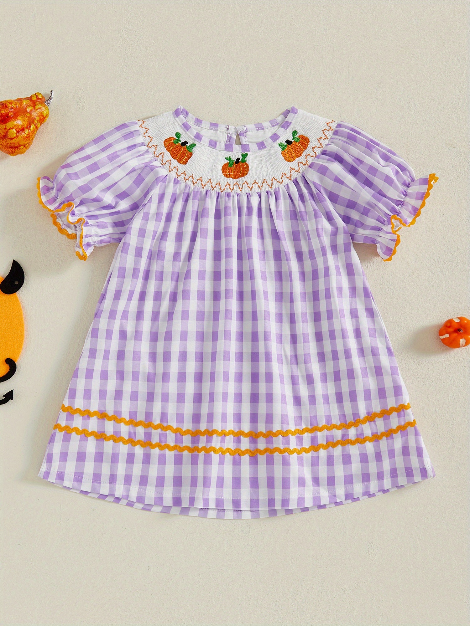baby girls short sleeve round neck dress purple gingham Temu
