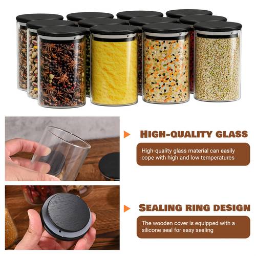 Set van 12 glazen bewaarpotten (250ml), met afsluitbare deksels, glazen potten, keukenbewaarpotten voor granen, kruiden en specerijen, multifunctionele glazen pot cadeauset, keukengerei, keukenorganisatie en , keukenaccessoires, Kerstmis