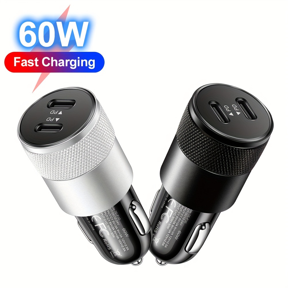 

Xjdr 60w Dual Port Usb-c Fast Car Charger - Power Adapter With Type-c Connectors, For Iphone 15/14/13/12 , For Ipad, , For Pixel, For Moto & More, Portable Charger