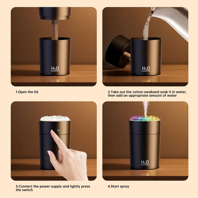 Portable Usb Humidifier Featuring A 7 Color Led Night Light