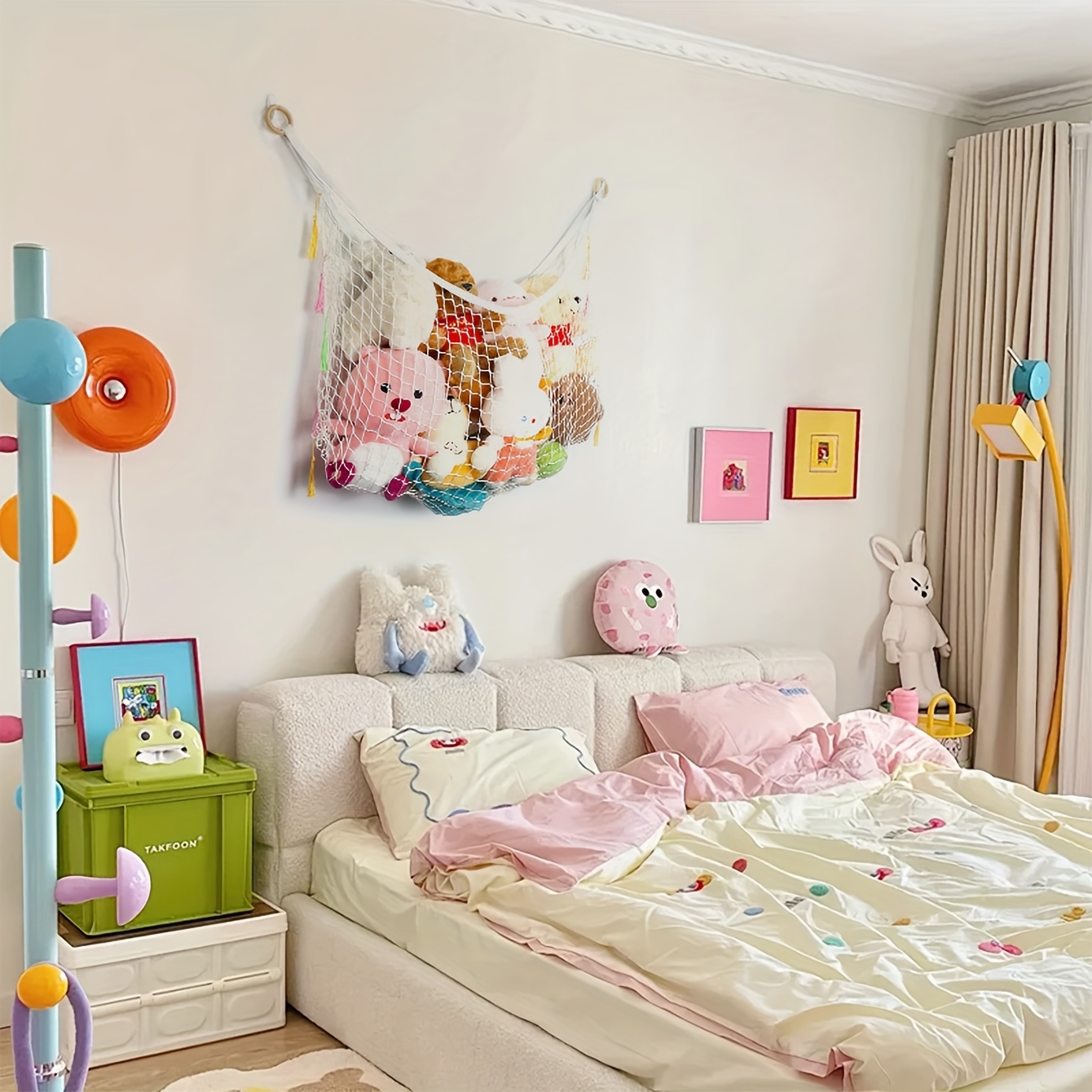 Hamac De Rangement Pour Peluches 145x105x105 Cm - Filet Coton, Style Bohème, Pour Chambre D'enfant
