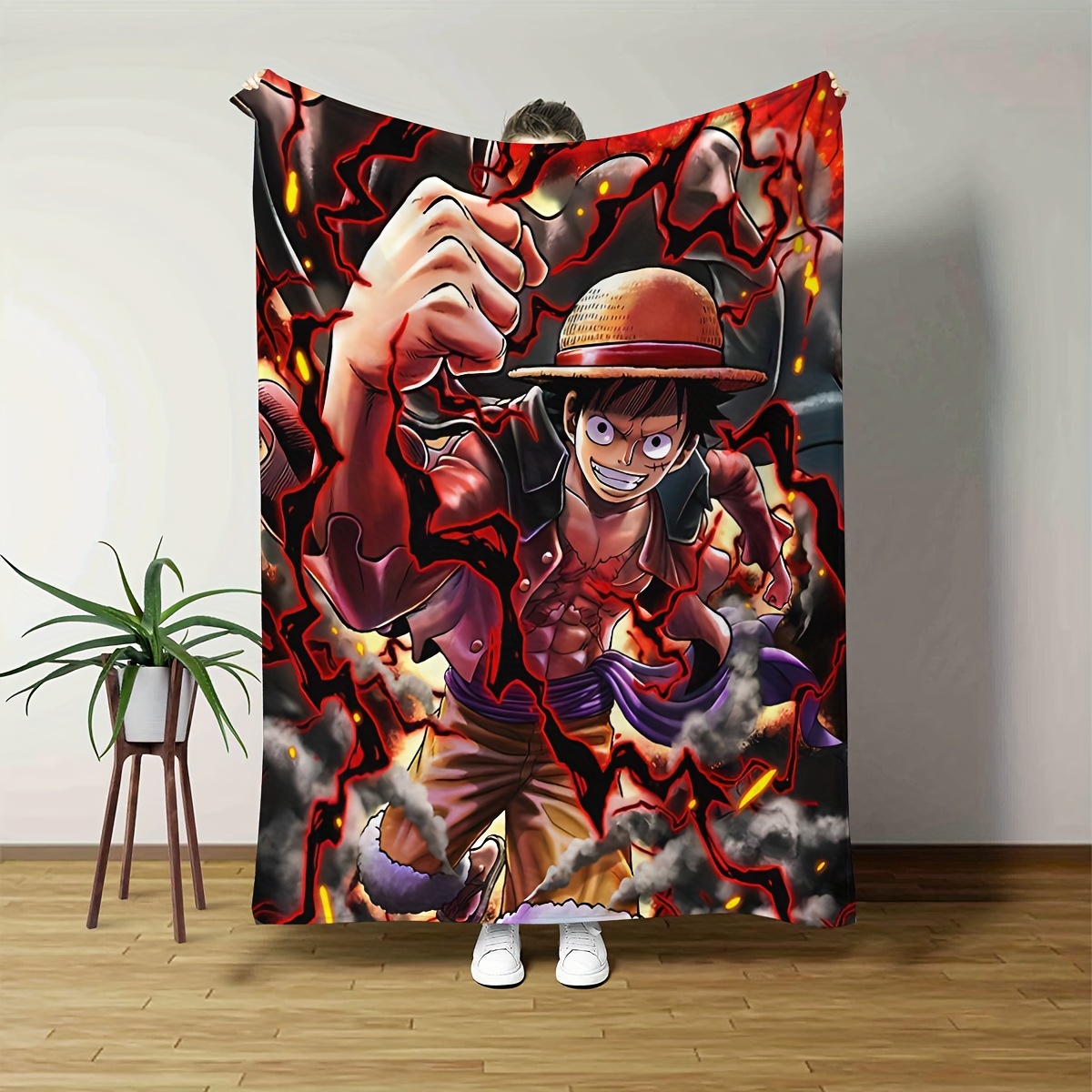 

Anime-themed Reversible Chunky Knit Polyester Bed Blanket With Pom-poms - Soft Comfortable Cozy Throw For Sofa, Travel, And Napping - Machine Washable, Uncharged, Not A Carpet